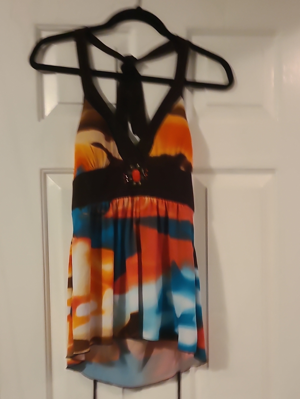BCX Multicolor Strappy V-Neck Blouse with Black Trim